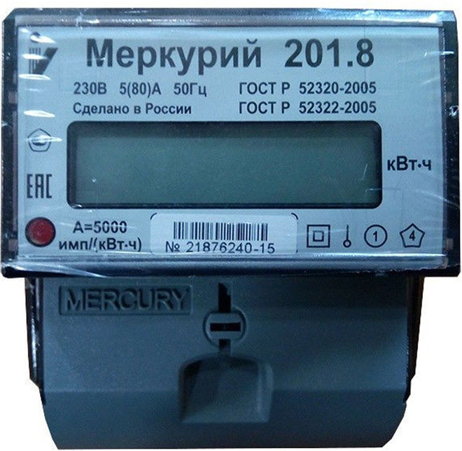 Електромер Mercury 201.8 външен вид. 