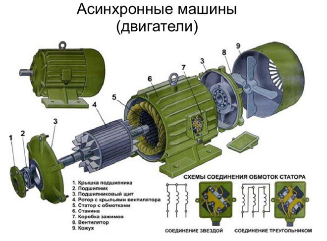 Устройство, видове и принцип на работа на асинхронни електродвигатели