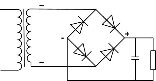 Схема на диоден мост с източник на променливо напрежение. 