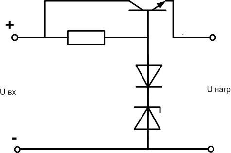 Схема за включване на ценеров диод с транзистор и диод. 