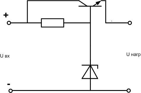 Схема за включване на ценеров диод с транзистор. 