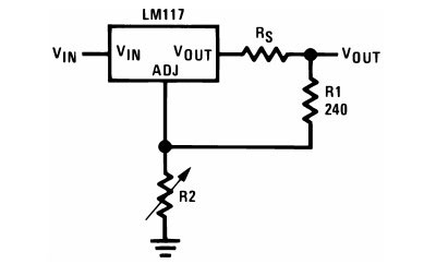 Превключваща верига LM317 с променлив резистор R2. 