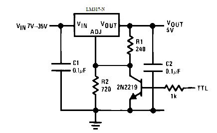 Превключваща схема LM317 с транзистор. 