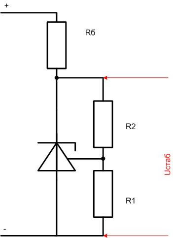 Превключваща верига TL431 с обратна връзка, образувана от резистори R1 и R2. 