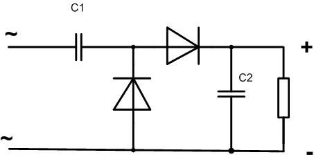 Верига на токоизправител за удвояване на напрежението. 