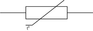 Конвенционално графично обозначение на термистора в електрическата верига. 